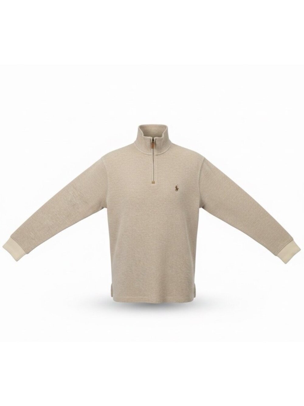 Polo Ralph Lauren Mens Beige Cotton 1/4 Zip Pullover Sweater Size S
